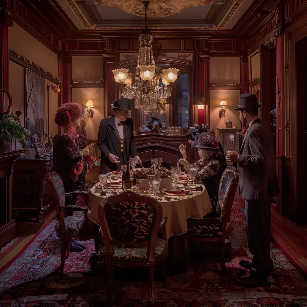 une table avec des joueurs de murder party